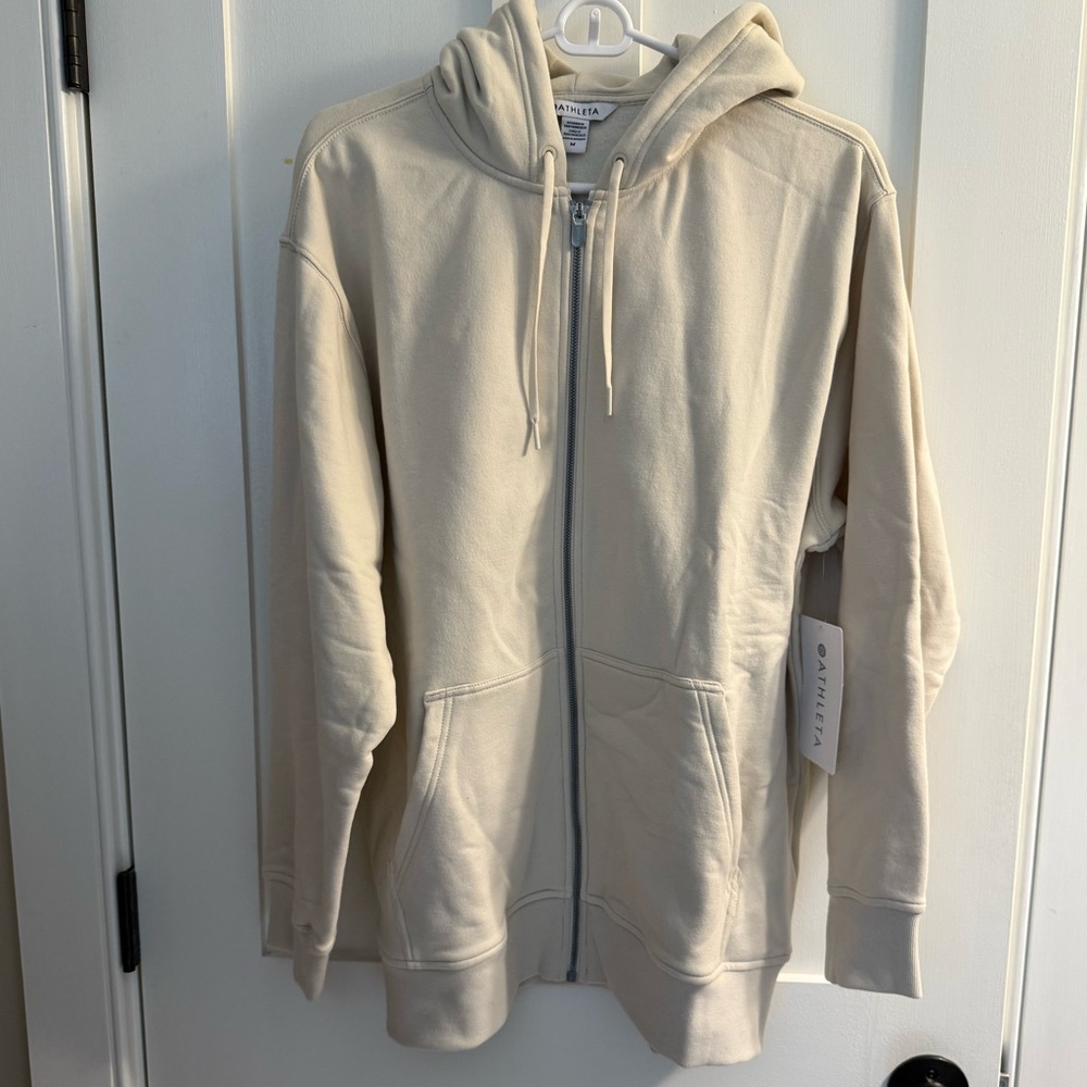 Athleta Forever Fleece Oversized Full Zip Hoodie Bone M